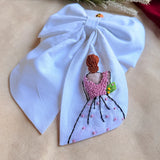 Khoobsurat White Hand Embroidered Bridal Bow Hair Clip