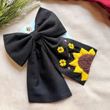 Be My Sunflower Black Hand Embroidered Bow Hair Clip