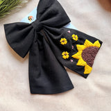 Be My Sunflower Black Hand Embroidered Bow Hair Clip