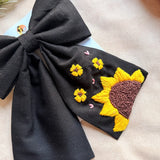 Be My Sunflower Black Hand Embroidered Bow Hair Clip