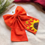 Be My Sunflower Orange Hand Embroidered Bow Hair Clip