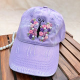 Lavender Butterfly | Hand-Embroidered Floral Cap with Pearl Details