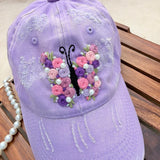 Lavender Butterfly | Hand-Embroidered Floral Cap with Pearl Details