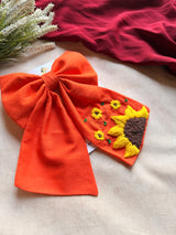 Be My Sunflower Orange Hand Embroidered Bow Hair Clip