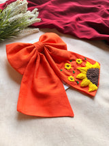 Be My Sunflower Orange Hand Embroidered Bow Hair Clip