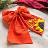 Be My Sunflower Orange Hand Embroidered Bow Hair Clip