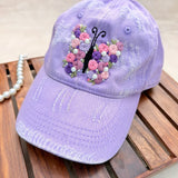 Lavender Butterfly | Hand-Embroidered Floral Cap with Pearl Details