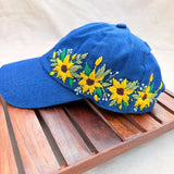 Sunny Blue | Hand-Embroidered Sunflower Denim Cap