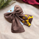 Be My Sunflower Brown Hand Embroidered Bow Hair Clip