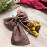 Be My Sunflower Brown Hand Embroidered Bow Hair Clip