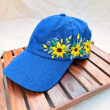 Sunny Blue | Hand-Embroidered Sunflower Denim Cap
