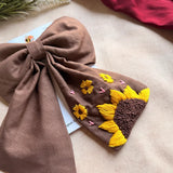 Be My Sunflower Brown Hand Embroidered Bow Hair Clip