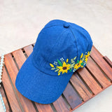 Sunny Blue | Hand-Embroidered Sunflower Denim Cap
