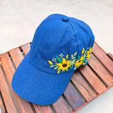 Sunny Blue | Hand-Embroidered Sunflower Denim Cap