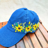 Sunny Blue | Hand-Embroidered Sunflower Denim Cap