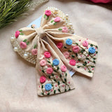 Apsara Beige Hand Embroidered Floral Bow Hair Clip