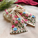 Apsara Beige Hand Embroidered Floral Bow Hair Clip