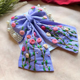 Apsara Lavender Hand Embroidered Floral Bow Hair Clip
