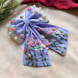 Apsara Lavender Hand Embroidered Floral Bow Hair Clip