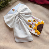 Be My Sunflower White Hand Embroidered Bow Hair Clip
