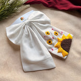 Be My Sunflower White Hand Embroidered Bow Hair Clip
