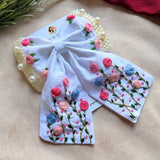 Apsara White Hand Embroidered Floral Bow Hair Clip