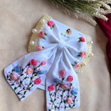 Apsara White Hand Embroidered Floral Bow Hair Clip