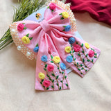 Apsara Pink Hand Embroidered Floral Bow Hair Clip