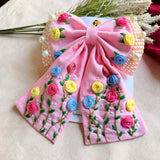 Apsara Pink Hand Embroidered Floral Bow Hair Clip