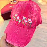 Daisy Darling – Hand-Embroidered Floral Pink Cap
