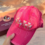 Daisy Darling – Hand-Embroidered Floral Pink Cap
