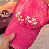 Daisy Darling – Hand-Embroidered Floral Pink Cap