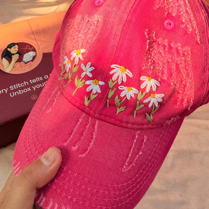 Daisy Darling – Hand-Embroidered Floral Pink Cap