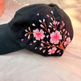 Cherry Blossom Noir – Hand-Embroidered Floral Cap