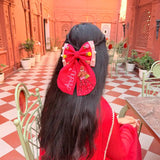 Aaina Red Personalized Hand Embroidered Bow Hair Clip
