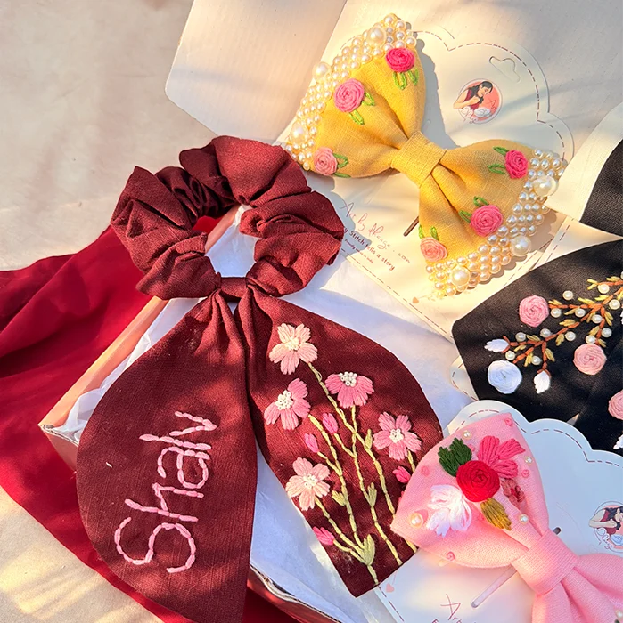 Rosé Royale Personalized Hand-Embroidered Hair Accessory Hamper