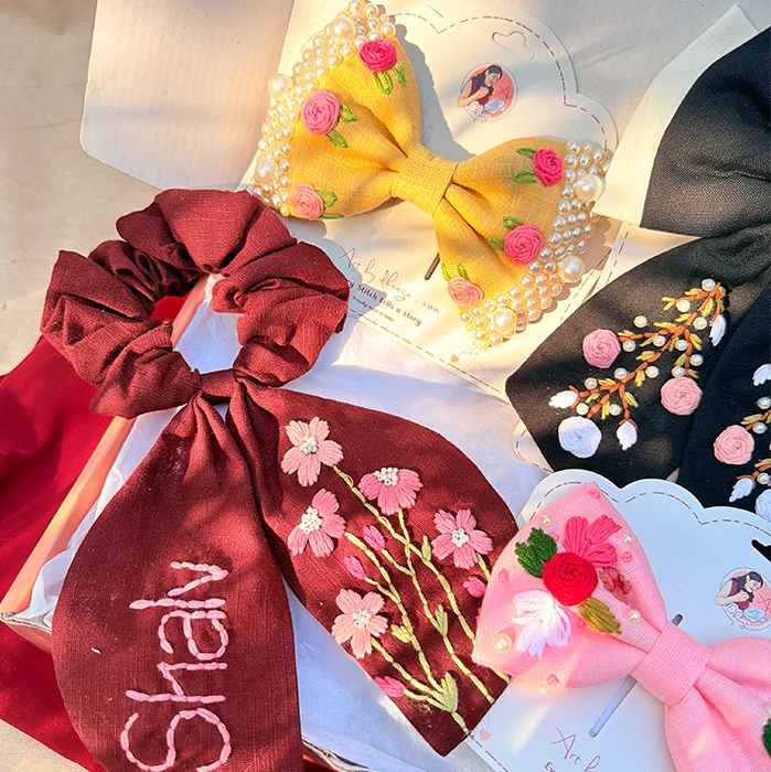 Rosé Royale Personalized Hand-Embroidered Hair Accessory Hamper