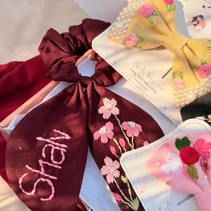 Rosé Royale Personalized Hand-Embroidered Hair Accessory Hamper