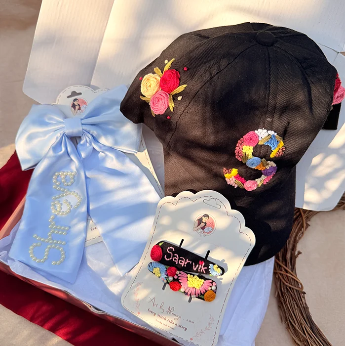 The Signature Style Personalized Embroidered Cap & Hair Accessory Hamper
