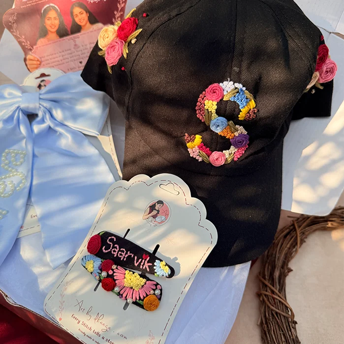 The Signature Style Personalized Embroidered Cap & Hair Accessory Hamper