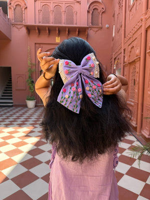 Apsara Lavender Hand Embroidered Floral Bow Hair Clip