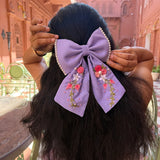 Jiya Re Lavender Hand Embroidered Floral Bow Hair Clip