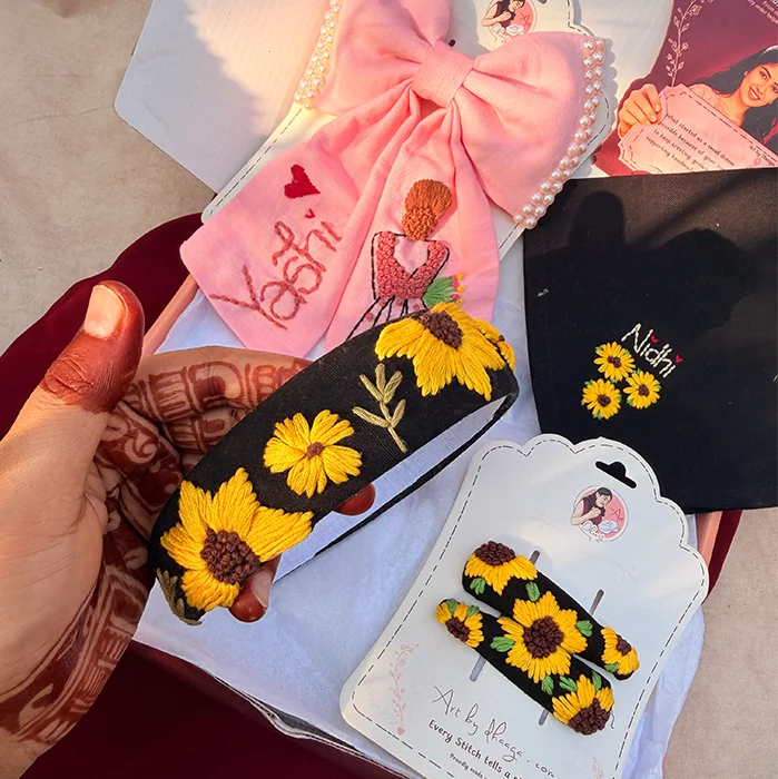 Golden Girl Personalized Floral Embroidered Hair Accessory Hamper