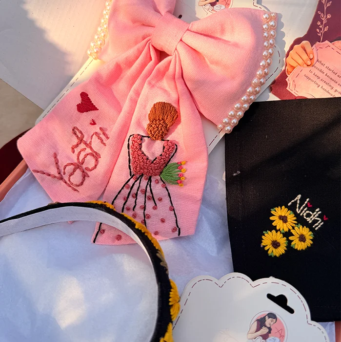 Golden Girl Personalized Floral Embroidered Hair Accessory Hamper