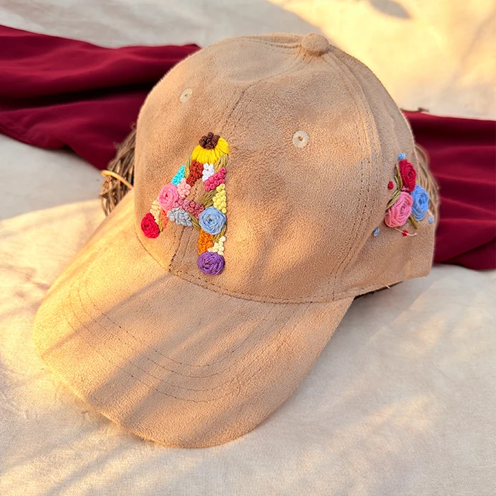 Café Bloom Hand-Embroidered Floral Cap