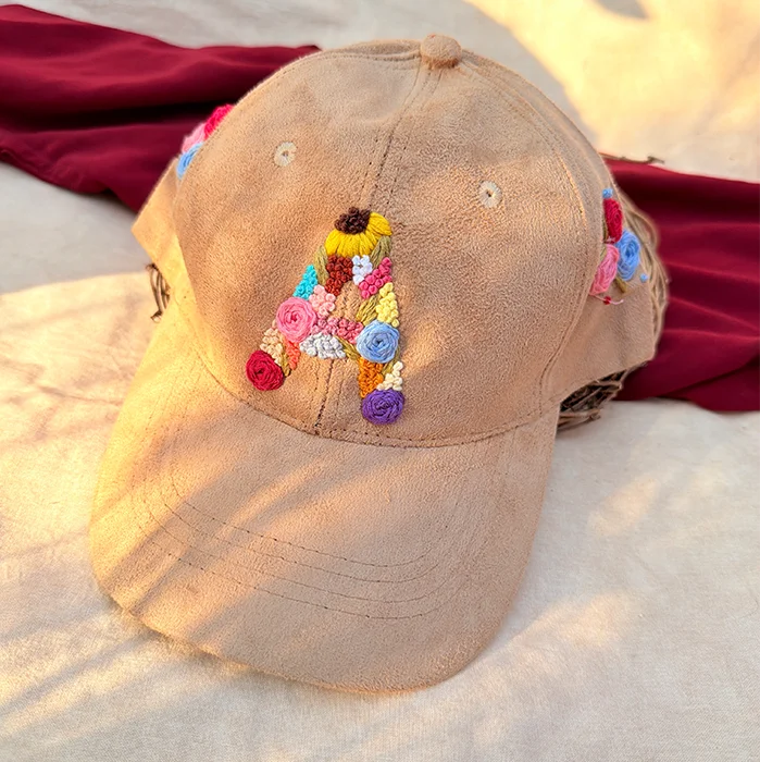Café Bloom Hand-Embroidered Floral Cap