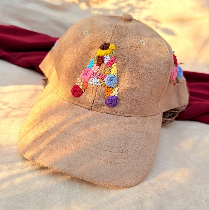 Café Bloom Hand-Embroidered Floral Cap