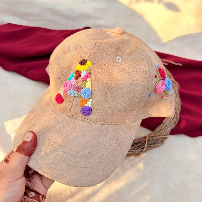 Café Bloom Hand-Embroidered Floral Cap