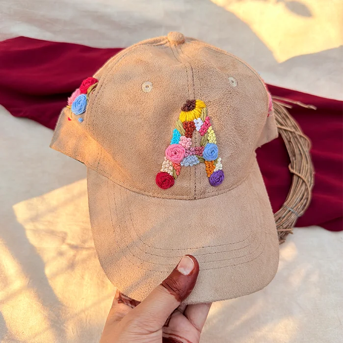 Café Bloom Hand-Embroidered Floral Cap