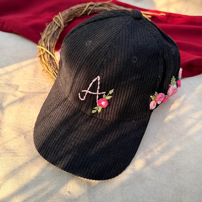 Lunar Bloom – Personalised Hand-Embroidered Floral Cap